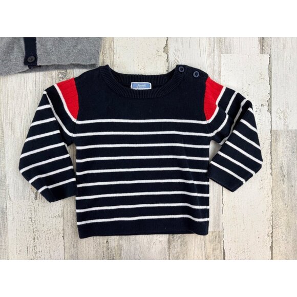 Lot of 2 Jacadi Sweaters Cardigan Blue Stripe Baby Boys Sz 18 M - Picture 2 of 11